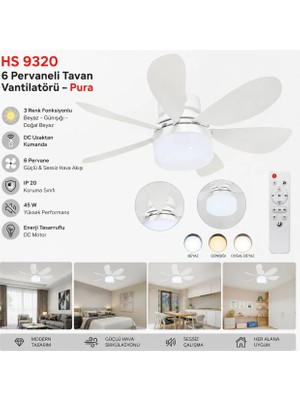 Helios HS9320 45 W 6 Pervaneli Tavan Vantilatörü
