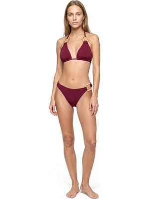 Aquella Aksesuarlı Bordo Üçgen Bikini Takım
