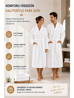 Elif Mira Tek Kişilik Banyo Bornozu %100 Pamuk Şalyaka Bukle Perla Collection