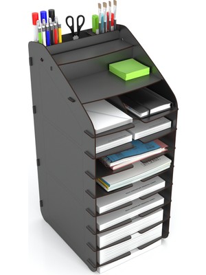 Mingitav A4 Siyah Masaüstü Organizer Evrak Rafı 26x32x58 cm 9 Katlı Düzenleyici