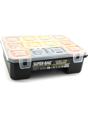 Super-Bag CUBE-100 Organizer Balıkçı Malzeme Kutusu Sağlam Plastik Yapı ve 9 Göz ile Kullanışlı
