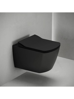 Creavit Elegant Kömür Karası Kanalsız Asma Klozet EG321, Creavit Elegant Duroplast Yavaş Kapak