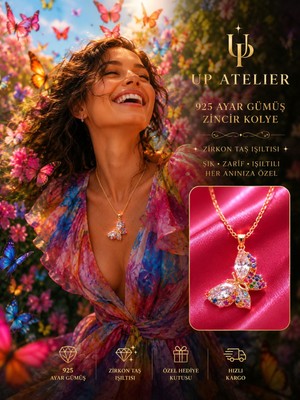 Up Atelier 925 Ayar Gümüş Rengarenk Zirkon Taşlı Kelebek Model