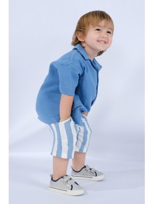 Little Gusto Organik Pamuk Müslin Gömlek Şort Seti Bebek Takımı Mavi