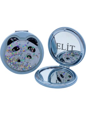 Elit Panda Figürlü Kabartmalı Kapak Simli El Aynası