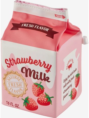 Yup! Pembe Vegan Deri Çilekli Süt Makyaj Çantası 15X8,5X8,5 Cm