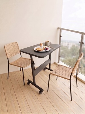 servetavcı Yükseklik Ayarlı - Dar Balkonlar Için Kahvaltı Sehpası - Antrasit (Tekerli) 60X40 Oval Kenar