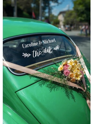 Lora Wedding Gelin Arabası Cam Yazısı İsme Özel 38cm Altın | “Save the Date” ve İsimleriniz Yazılı Düğün, Nikah, Nişan İçin Araba Cam Yazısı Sticker, Folyo, Vinil