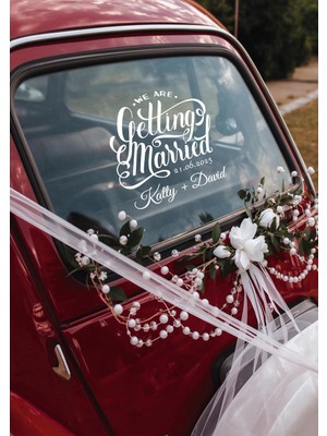 Lora Wedding Gelin Arabası Cam Yazısı İsme Özel 38cm Altın | “We are Getting Married” ve İsimleriniz Yazılı Düğün, Nikah, Nişan İçin Araba Cam Yazısı Sticker, Folyo, Vinil