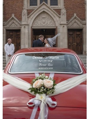 Lora Wedding Gelin Arabası Cam Yazısı İsme Özel 38cm Beyaz | “Forever Love” ve İsimleriniz Yazılı Düğün, Nikah, Nişan İçin Araba Cam Yazısı Sticker, Folyo, Vinil