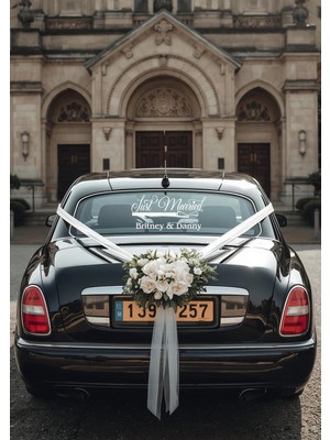Lora Wedding Gelin Arabası Cam Yazısı İsme Özel 38cm Altın | "Just Married" ve İsimleriniz Yazılı Düğün, Nikah, Nişan İçin Araba Cam Yazısı Sticker, Folyo, Vinil