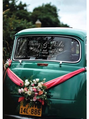 Lora Wedding Gelin Arabası Cam Yazısı İsme Özel 38cm Altın | “Just Married” ve İsimleriniz Yazılı Düğün, Nikah, Nişan İçin Araba Cam Yazısı Sticker, Folyo, Vinil