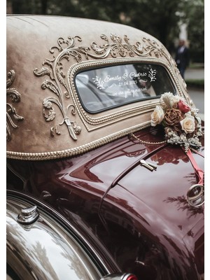 Lora Wedding Gelin Arabası Cam Yazısı İsme Özel 38cm Beyaz | Çiçek Desenli, “We Are Getting Married” ve İsimleriniz Yazılı Düğün, Nikah, Nişan İçin Araba Cam Yazısı Sticker, Folyo, Vinil