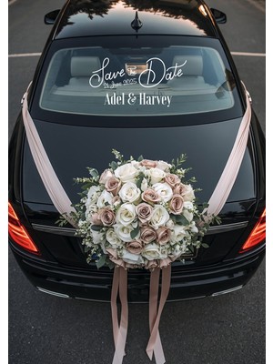 Lora Wedding Gelin Arabası Cam Yazısı İsme Özel 38cm Beyaz | “Save the Date” ve İsimleriniz Yazılı Düğün, Nikah, Nişan İçin Araba Cam Yazısı Sticker, Folyo, Vinil
