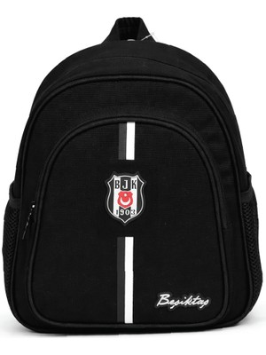 Beşiktaş Lisanslı Kanvas Anaokulu Çantası - Siyah Beyaz Çizgili Kreş Sırt Çantası