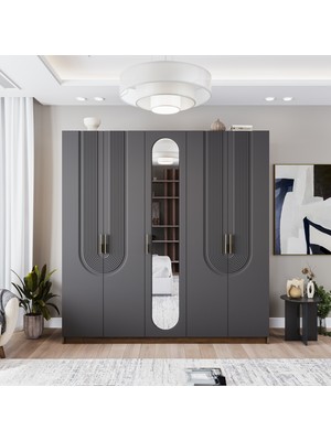 Velmo Aspen 5 Kapaklı Gardırop (Antrasit)