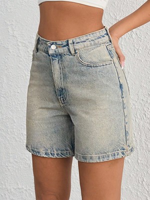 Kadın Açık Kahverengiyüksek Bel Denim Jean Şort