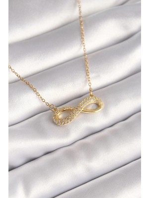 Mey Ithalat® 316L Çelik Gold Renk Zincir Zirkon Taşlı Sonsuzluk Model Kadın Kolye