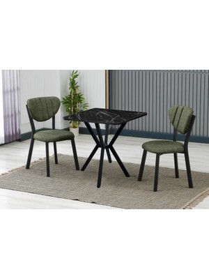 Vivense Elis Mutfak Masa Takımı, 2 Sandalye, Siyah, 70X70 Cm, Yeşil