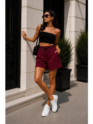 Gugus Kadın Şehir Boyu Casual Şort 43 cm Tam Boy Kemer Hediyeli Trend Model
