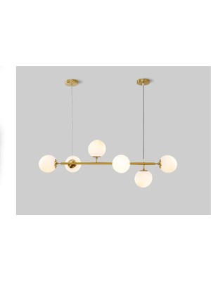 Vivense Kabarık Camlı Altılı Eskitme Gold Avize Beyaz Camlı