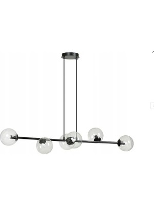 Vivense Başak Altılı Şeffaf Camlı Avize Siyah Kasalı