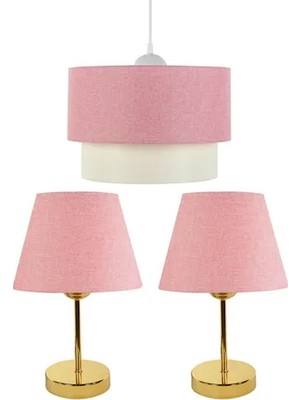 Vivense Evlight 3'lü Set Avize Metal Abajur Pembe
