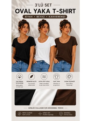 Hayalet Üçlü Set Kadın Oval Yaka Basic T-Shirt – Loose Fit Premium Bluz