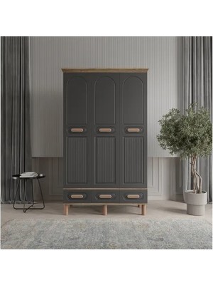 Vivense Safir Gardırop Antrasit, 3 Kapaklı