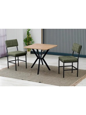 Vivense Nova Mutfak Masa Takımı, 2 Sandalye, Ceviz, 70X70 Cm, Yeşil