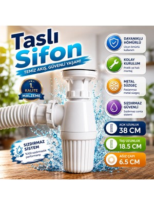 Glaswen Pis Su Gidersiz Sökülebilir Tas'lı Tek Gider Sifon Körüklü Temizlenebilir Mutfak Banyo Lavabo Boru