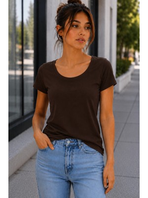 Hayalet Kadın Oval Yaka Basic T-Shirt – Loose Fit Premium Bluz