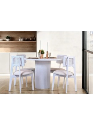 Vivense Morena 4 Sandalyeli Yuvarlak Masa Takımı, Beyaz, 100X100