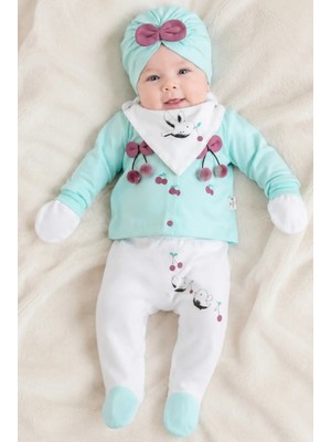 Çayzen Cayzen 5 Parça Kirazlı Kız Bebek Takım Set