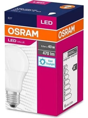 Osram LED Value 5.5W=40W 470LUMEN E27 6500K Beyaz Işık LED Ampul 1 Adet