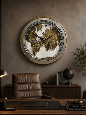 Glazze Maps Grı 60 cm Çarklı Duvar Saati