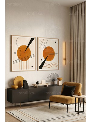 Tontilika Soyut Geometri 2'li Ahşap Çerçeveli Tablo Seti