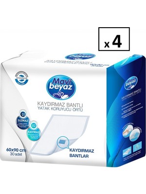 Mavi Beyaz 4 Paket (120 Adet) Mavi Beyaz Yatak Koruyucu Örtü Kaydırmaz 60X90 30'lu Paket