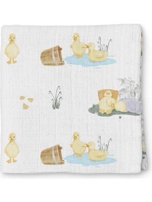 Deux Lapins % 100 Pamuk Müslin Bebek Örtüsü 100x100 Petits Canetons - Yavru Ördek Desen