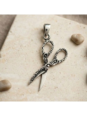 Ebrar Silver Gümüş Makas Kolye Ucu 925 Ayar Gümüş Makas Figürlü Unisex Kolye Çift Taraflı Makas Kolye Ucu