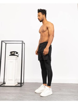 Gugus Erkek Uzun Taytlı Şort / Koşu Fitness Antrenman Spor Şortu