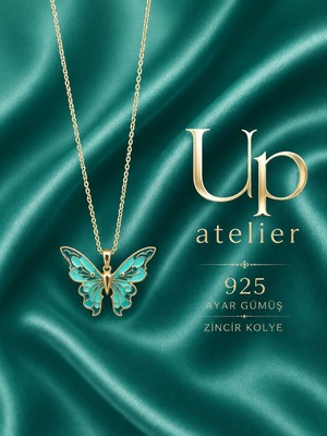Up Atelier 925 Ayar Gümüş Ithal Zincirli Mavi Detaylı Kelebek Kolye