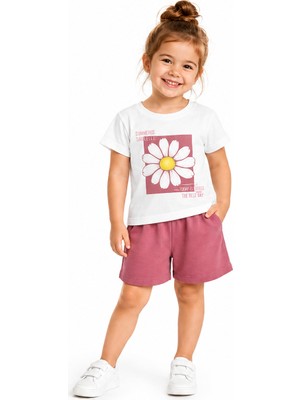 Tucan Kids Tucankids Kız Çocuk Papatya Baskılı Şortlu 2'li Takım 1-4 Yaş Gül Kurusu