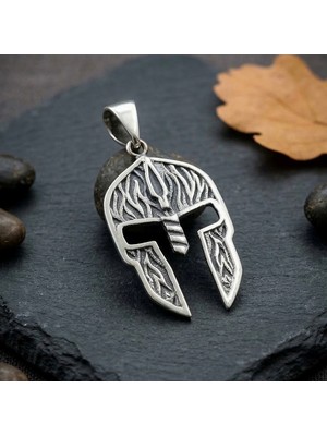 Ebrar Silver Gümüş Miğfer Kolye Ucu 925 Ayar Gümüş Spartalı Miğferi Figürlü Erkek Kolye Ucu