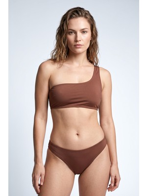 Obje Kadın Kahverengi Tek Omuz Bikini Takım