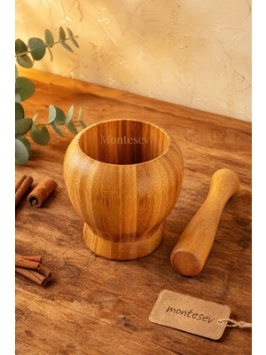 Montesev El Yapımı Ahşap Ağaç Havan Sarımsak Döveceği ( Bambu 12 lik )