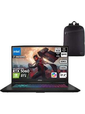 MSI Msı Katana 17 Hx I7-14650HX 40-Gbddr5 4 Tbssd RTX5060 (8GB-GDDR7-115W) 17.3" Qhd 240Hz Windows 11 Home + Hmf Sırt Çantası B14WFK-216XTRHMF36
