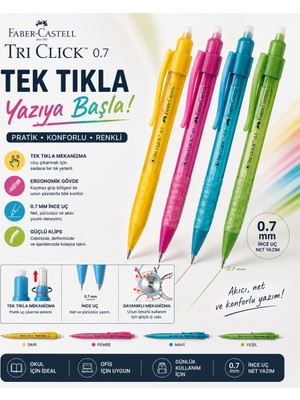 Faber-Castell Tri Click 0.7 mm Versatil Kalem Ergonomik Üçgen Gövde Uçlu Kalem