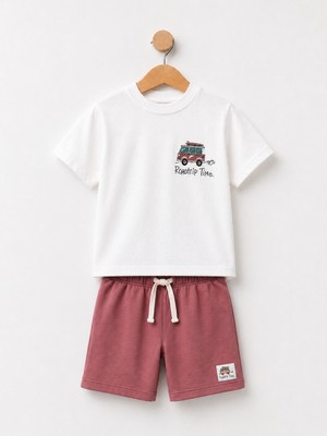 Bican Erkek Çocuk Bordo %100 Pamuklu T-Shirt ve Şort Alt Üst Takım