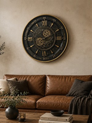 Glazze Roma Pirinç Eskitme 60 cm Çarklı Duvar Saati